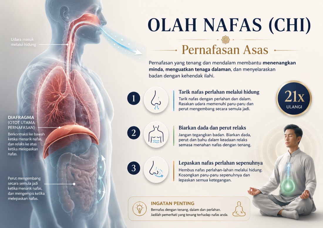 Infografik Pernafasan Asas yang memfokuskan dada dan paru-paru